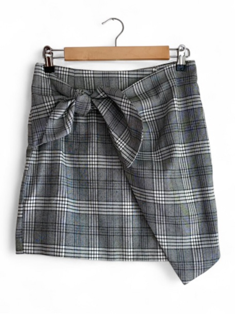Lovers + Friends Black and White Houndstooth Plaid Tie Waist Mini Skirt Size S